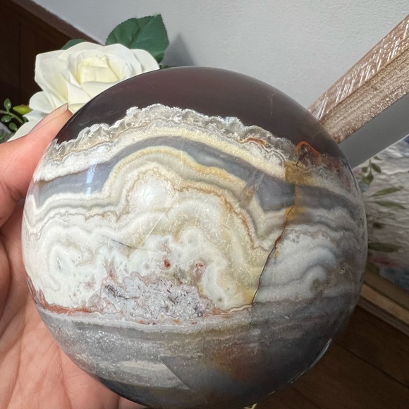 Mexican Crazy Lace Agate Extra Large Sphere, free form 2 pcs Bundle - Picture 3 of 10